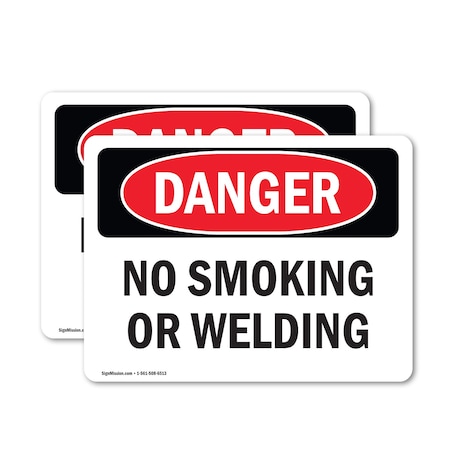 Signmission No Smoking Or Welding Danger Sign, Vinyl Decal, 5in W x 3.5in L, 2PK OS-2PACK-DS-D-35-L-2438